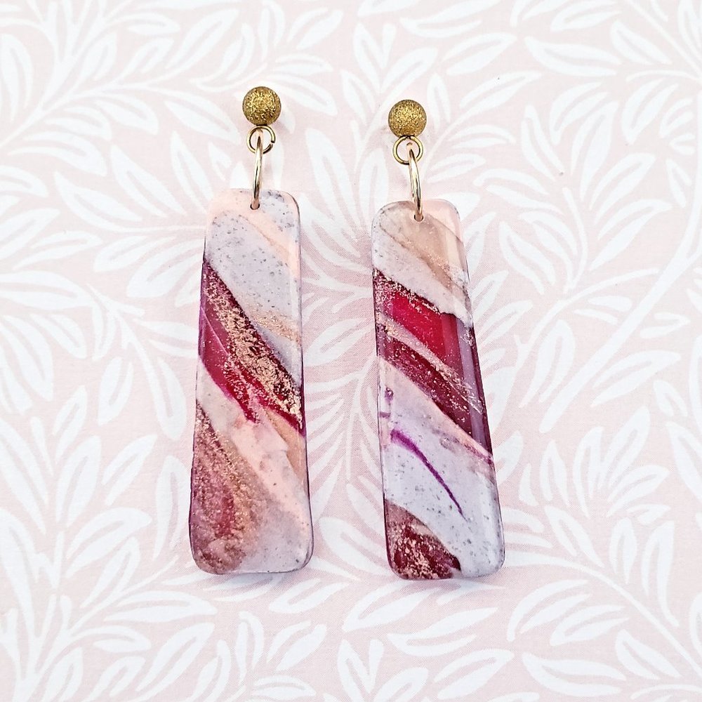 Burgundy & Rose Gold | Polymer Clay Bar Earrings